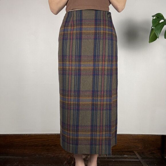 Vintage Wool Plaid Wrap Skirt | Tartan Winter Midi Skirt, USA Made - Picture 3 of 11